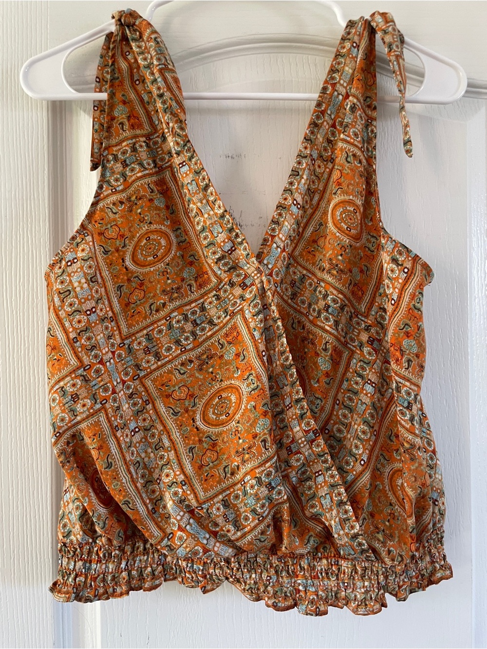 Source Unknown Orange Paisley Tie-Shoulder Wrap Camisole